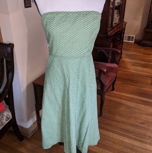 Lime green patterned J. Crew strapless dress